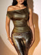 SHEIN SXY Women Off Shoulder Sleeveless Shimmer Top