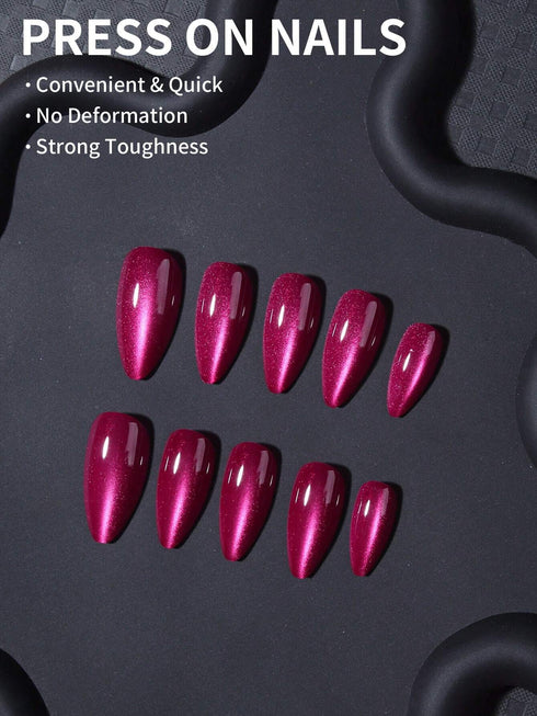 SHEIN Y2K Long Almonds Glossy Aesthetic Grape Purple Crystal Cat Eye Acrylic Press On Nails