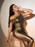 SHEIN SXY Women Off Shoulder Sleeveless Shimmer Top