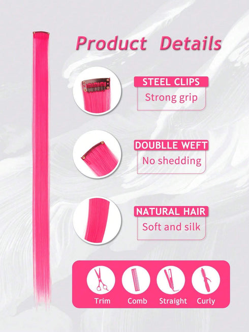 SHEIN 5 PCS Red Colored Clip In Hair Extensions 20 Inch