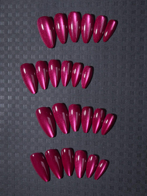 SHEIN Y2K Long Almonds Glossy Aesthetic Grape Purple Crystal Cat Eye Acrylic Press On Nails