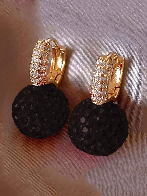 1 Pair Elegant Red Ball Design Rhinestone Pendant Earrings