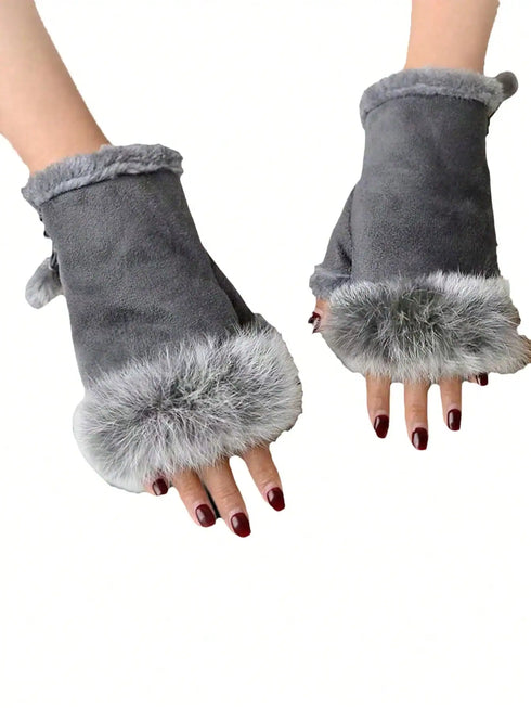 1 Pair Suede Lace-Up Fingerless Gloves For Women