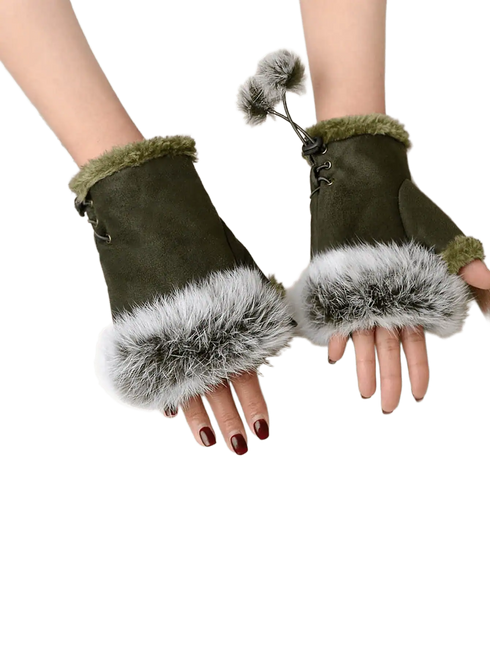 SHEIN 1 Pair Suede Lace-Up Fingerless Gloves For Women