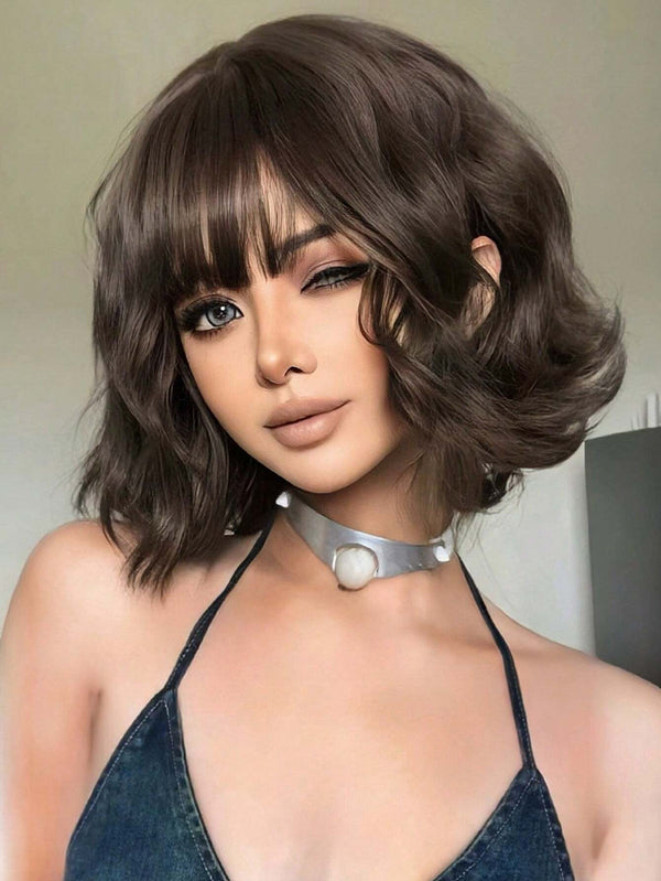 SHEIN Linen Brown Short Wavy Hair Synthetic Heat-Resistant Wig