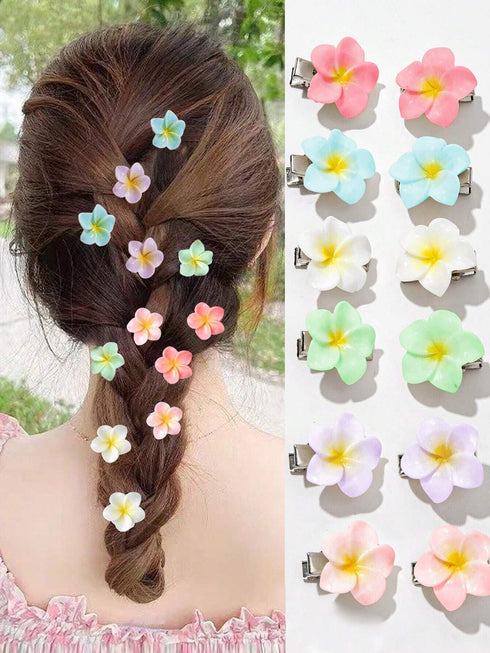 SHEIN 12pcs Sweet Candy Colored Flower Hair Clips