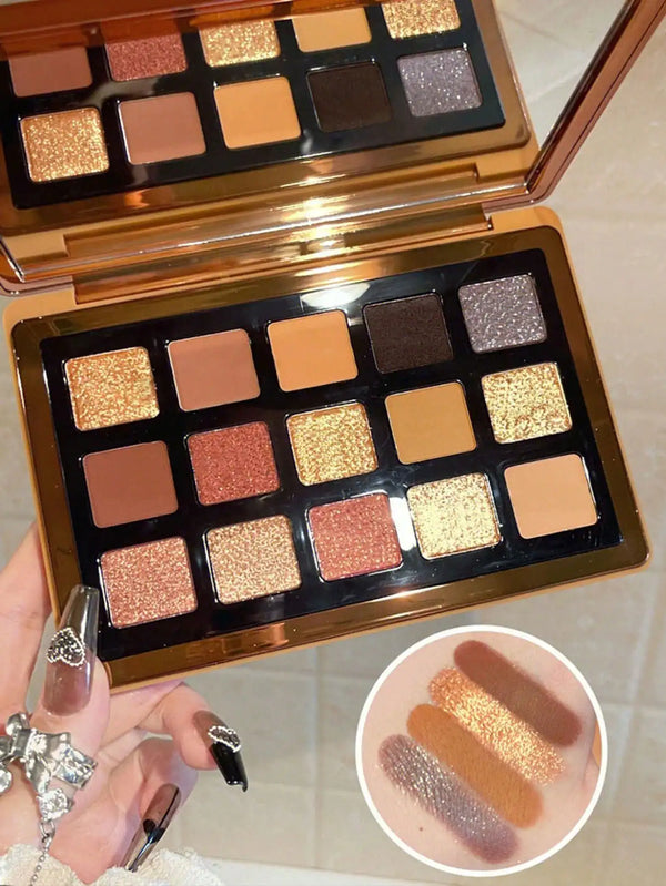 SHEIN 15-Color Eyeshadow Palette, Matte Shimmer Long-Lasting Eye Shadow With Mirror