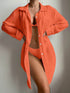 SHEIN Swim Summer Beach Solid Button Front Pocket Patched Kimono