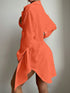 SHEIN Swim Summer Beach Solid Button Front Pocket Patched Kimono