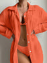 SHEIN Swim Summer Beach Solid Button Front Pocket Patched Kimono