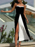 SHEIN Women's Summer Black And White Splicing Long Tank Dress With Open Slit Hem