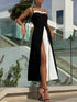 SHEIN Women's Summer Black And White Splicing Long Tank Dress With Open Slit Hem