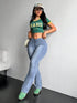SHEIN EZwear Women's Casual Autumn Ruched Waist Distressed Flared Jeans