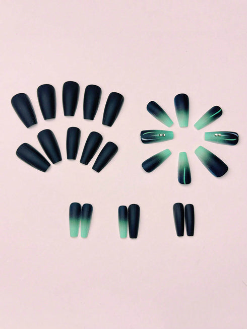 SHEIN 24pcs Mid-Length Gradient White To Blue Toenail/Fingernail Artificial Nails
