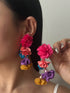 1pair Colorful Flower Tassel Earrings, Exaggerated Bohemian Vacation Style Eardrop Valentines
