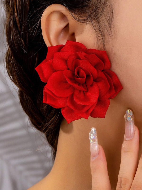 SHEIN Elegant Floral Fabric Pendant Boho Style Earrings
