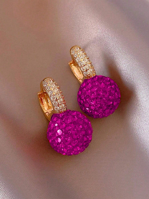 shein 1 Pair Elegant Rhinestone Embellished hot pink