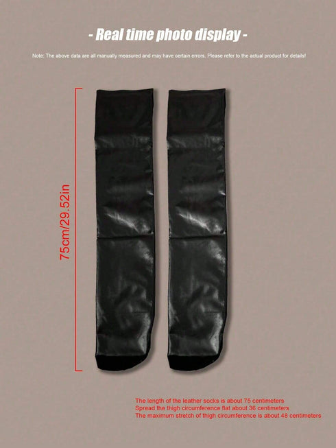 SHEIN Of Women's Patent Leather Thigh Long Socks, Sexy