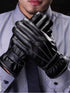 SHEIN Solid Color Casual Elegant PU Leather Men's Full Finger Touchscreen Gloves