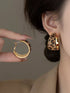 SHEIN 1 Pair Vintage Elegant Flocked Leopard Print Unique Design Hoop Earrings For Women, Suitable For Parties And Gatherings