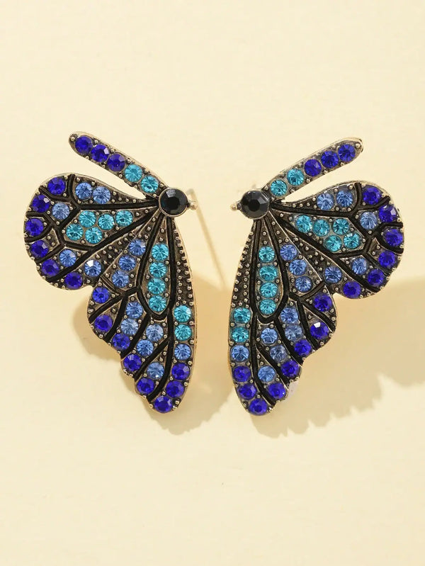 SHEIN 1 Pair Vintage Rhinestone Butterfly & Gem Earrings Jewelry