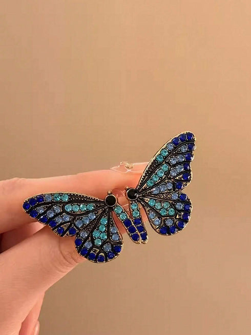 SHEIN 1 Pair Vintage Rhinestone Butterfly & Gem Earrings Jewelry