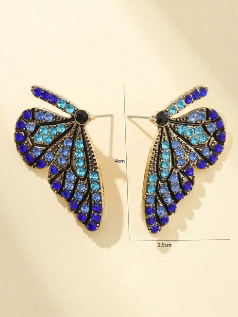 SHEIN 1 Pair Vintage Rhinestone Butterfly & Gem Earrings Jewelry