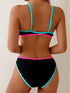 SHEIN 1 Set Women 2 Pieces Bikini Swimwear, Mesh Splice Spaghetti Strap V-Neck Open Back Fashion Casual Sexy Swimwear Vacation Beach Black Summer