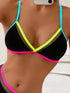 SHEIN 1 Set Women 2 Pieces Bikini Swimwear, Mesh Splice Spaghetti Strap V-Neck Open Back Fashion Casual Sexy Swimwear Vacation Beach Black Summer