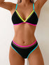 SHEIN 1 Set Women 2 Pieces Bikini Swimwear, Mesh Splice Spaghetti Strap V-Neck Open Back Fashion Casual Sexy Swimwear Vacation Beach Black Summer