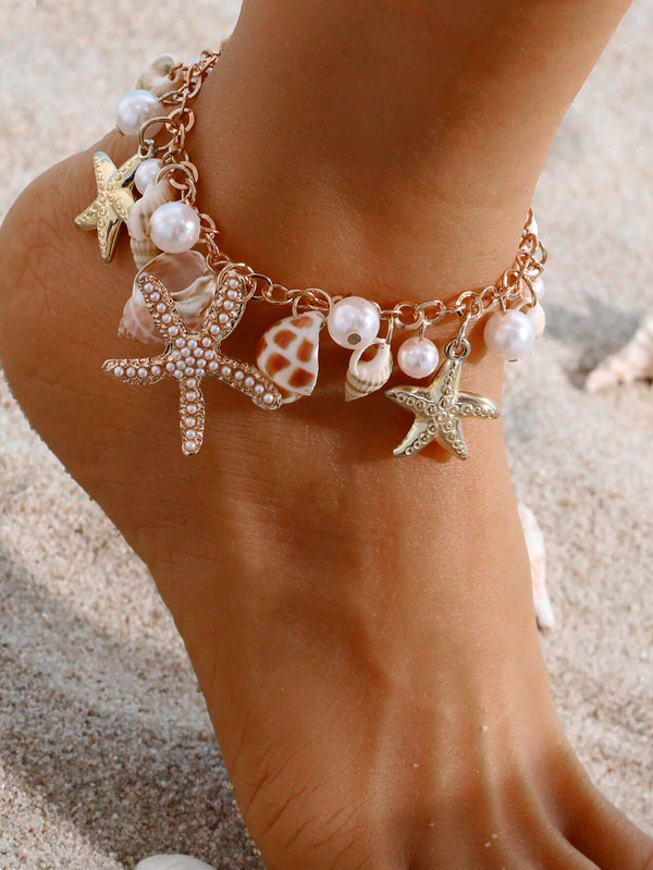 SHEIN Fashionable Niche Ocean Style Starfish Pendant Anklet