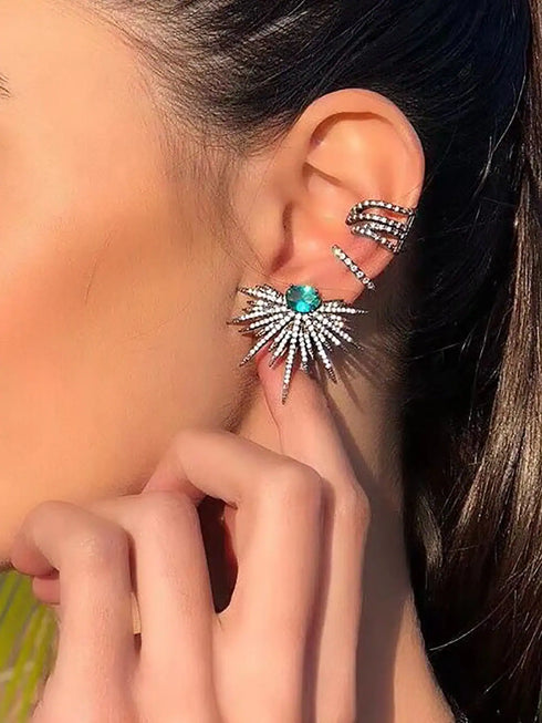 1pair Green Cubic Zirconia Marquise Stud Earrings For Women