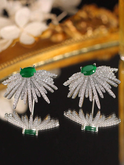 SHEIN 1pair Green Cubic Zirconia Marquise Stud Earrings For Women