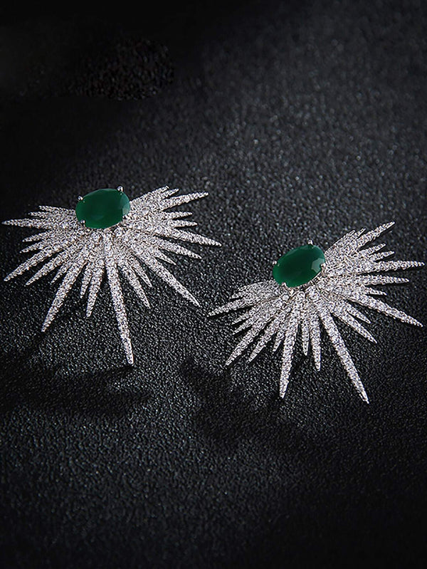 1pair Green Cubic Zirconia Marquise Stud Earrings For Women