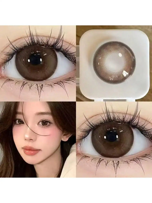 SHEIN 1pair Brown Gradient Soft Contact Lenses, Annual Cosmetic Eye Makeup Lens