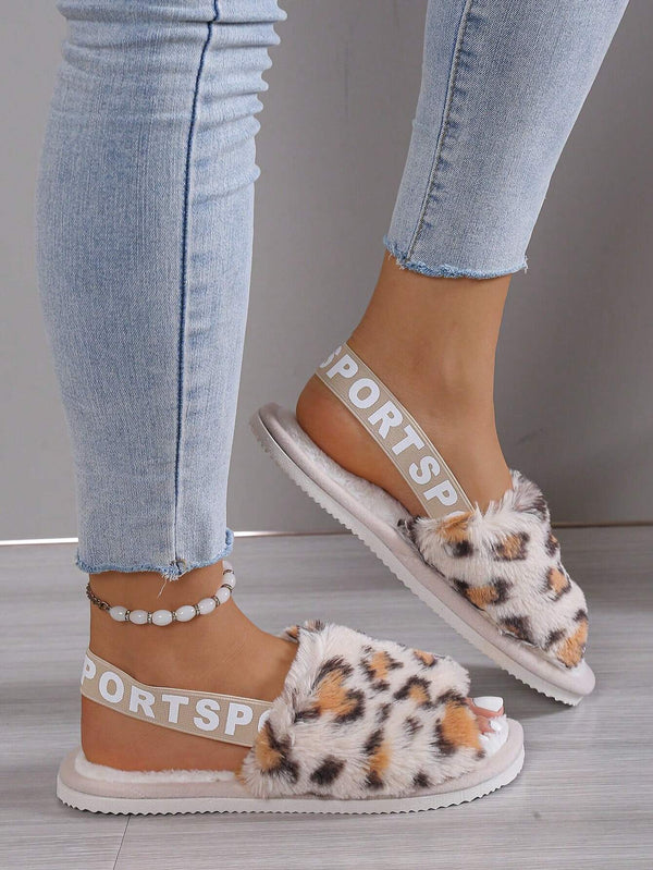 SHEIN Open Toe Furry Slippers, Warm Plush Indoor Floor Slides