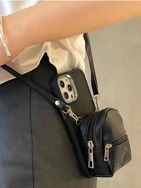 SHEIN 1pc Elegant Classic Black Leather Mini Backpack Set With Detachable Strap
