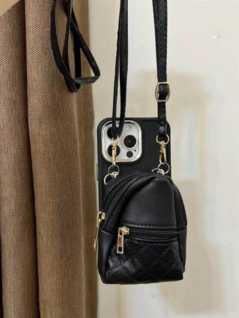 SHEIN 1pc Elegant Classic Black Leather Mini Backpack Set With Detachable Strap