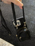 SHEIN 1pc Elegant Classic Black Leather Mini Backpack Set With Detachable Strap