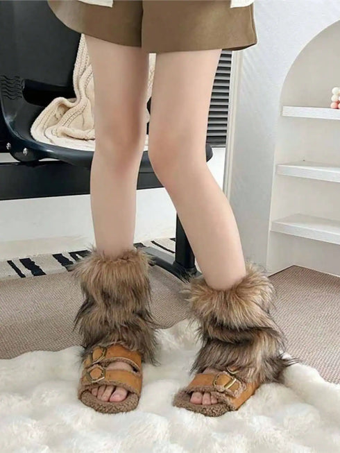 SHEIN 1Pair Faux Fur Boot Cuffs For Autumn Winter Short Plush Leg Warmers