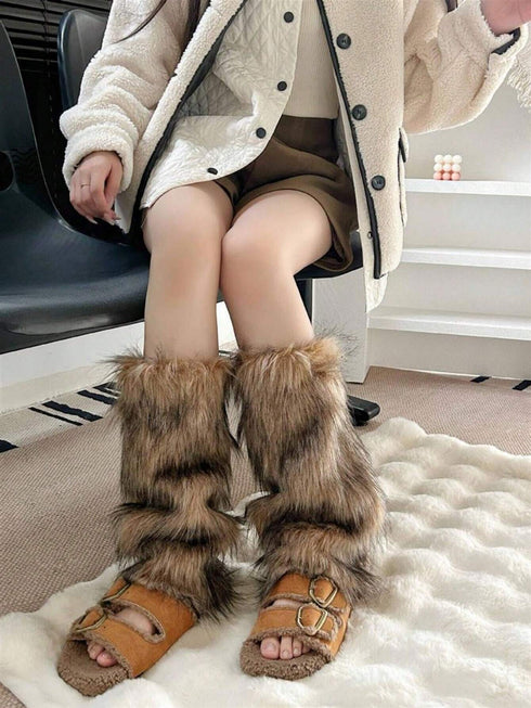 SHEIN 1Pair Faux Fur Boot Cuffs For Autumn Winter Short Plush Leg Warmers