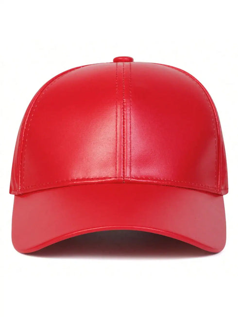 1pc Men's Solid Color PU Leather Adjustable Baseball Cap