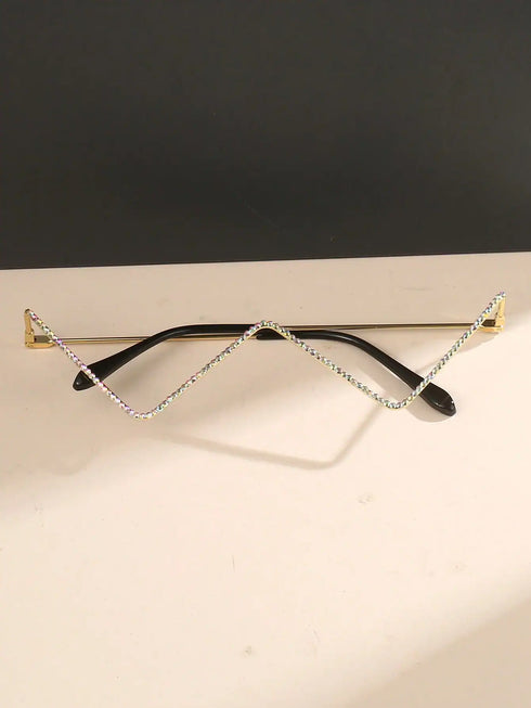1pc Women's Metal Frame Decorative Hollow Shape, Rhinestone Inlay Shiny And Eyeglasses Without Lens BY SHEIN