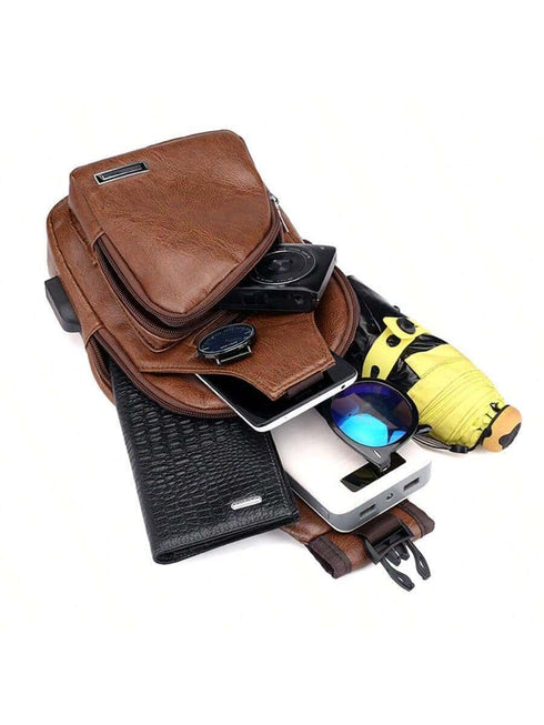 SHEIN 1pc Brown Pu Leather Leisure & Fashionable One Shoulder Backpack