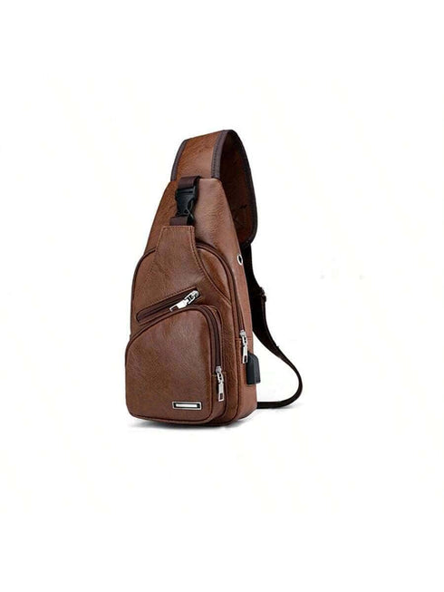 SHEIN 1pc Brown Pu Leather Leisure & Fashionable One Shoulder Backpack