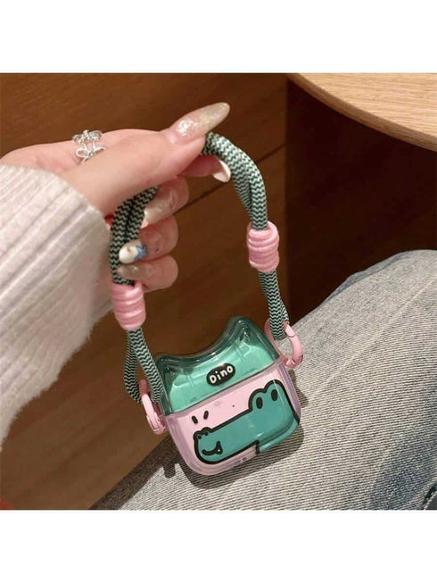 SHEIN 1pc Cartoon Crocodile Headphones Case With Strap, Suitable For Airpods