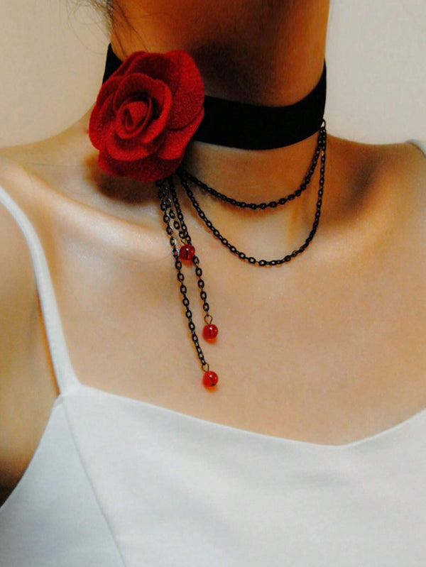 SHEIN Cross-Border Style Flower & Chain Decor Necklace