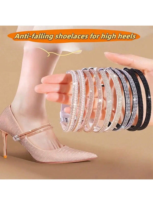 SHEIN 1pc Elegant Satin Rhinestone Shoelace Set