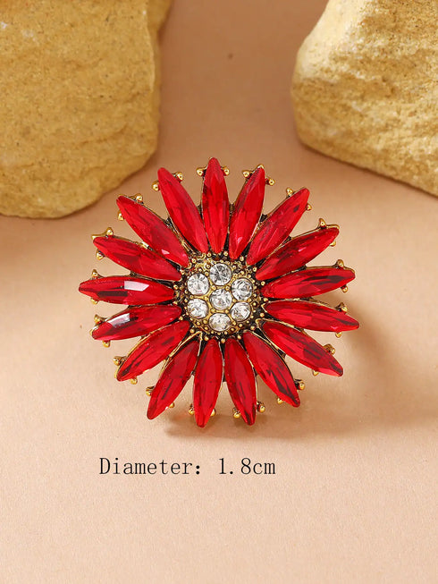 SHEIN Fashion Vintage Sunflower Rhinestone Adjustable Open Ring