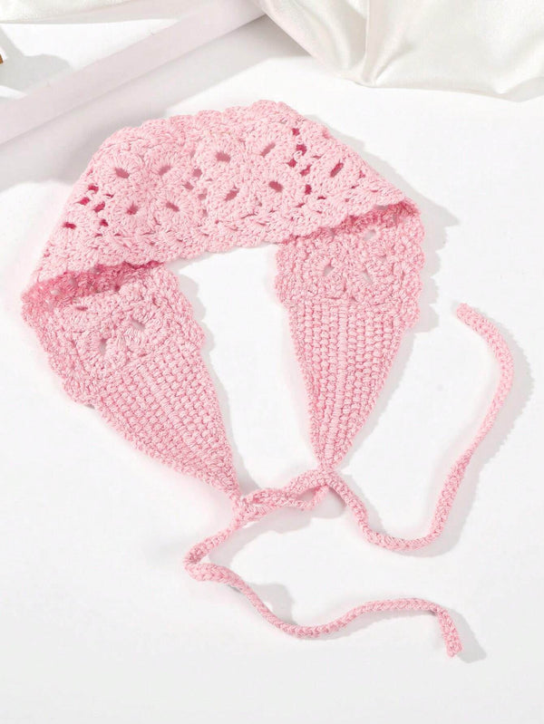 SHEIN 1pc Floral Hollow Knitted Headband, Minimalist (Pink)